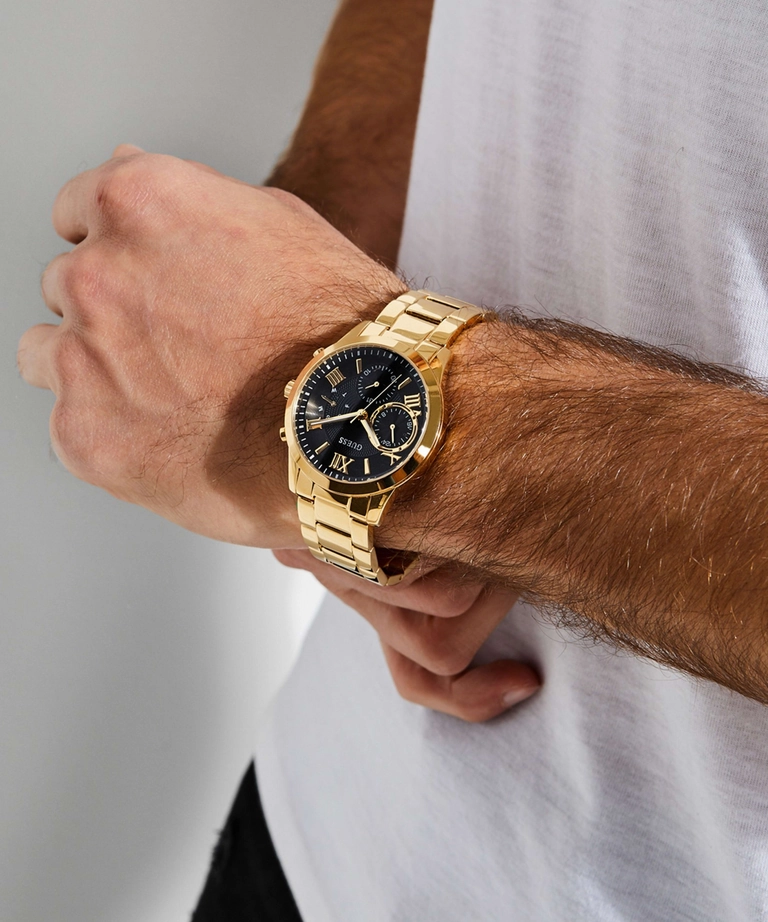 Guess Atlas Black Dial Gold Tone Watch W0668G8