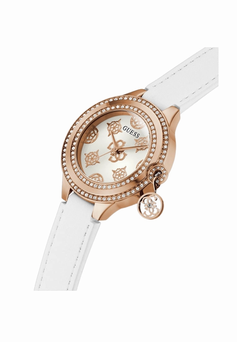 Guess Charmed Ladies White Rose Gold Tone Analog Watch GW0684L4