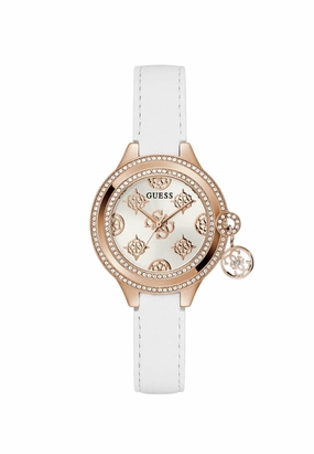 Guess Charmed Ladies White Rose Gold Tone Analog Watch GW0684L4