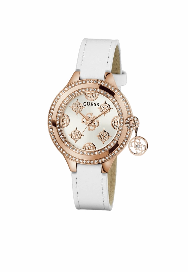 Guess Charmed Ladies White Rose Gold Tone Analog Watch GW0684L4