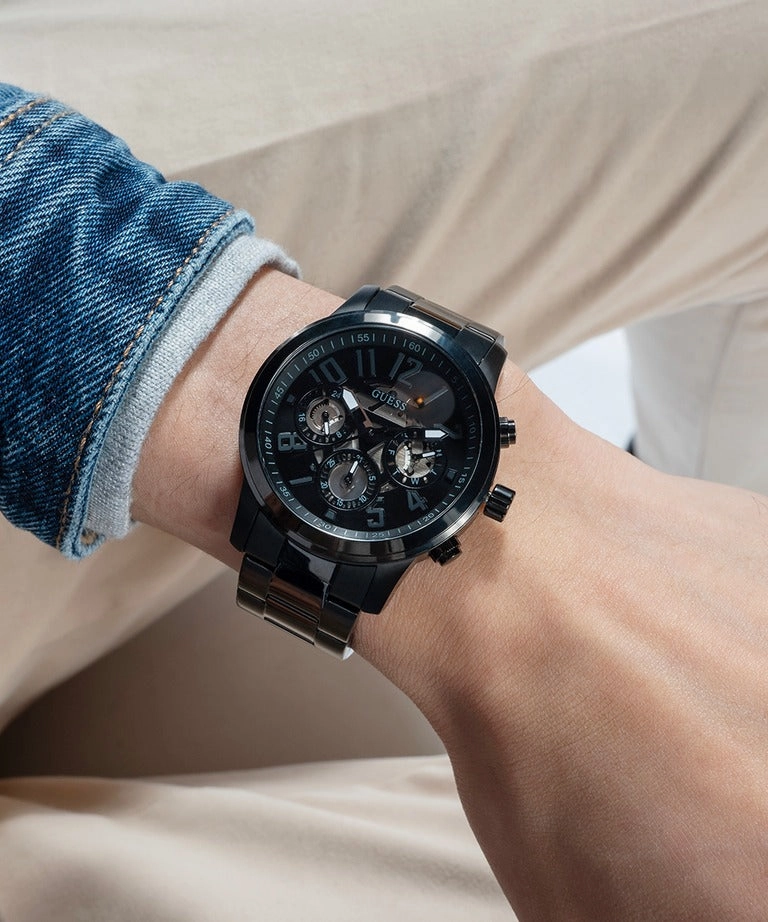 GUESS CHRONO-LOOK BLACK STEEL WATCH GW0627G3