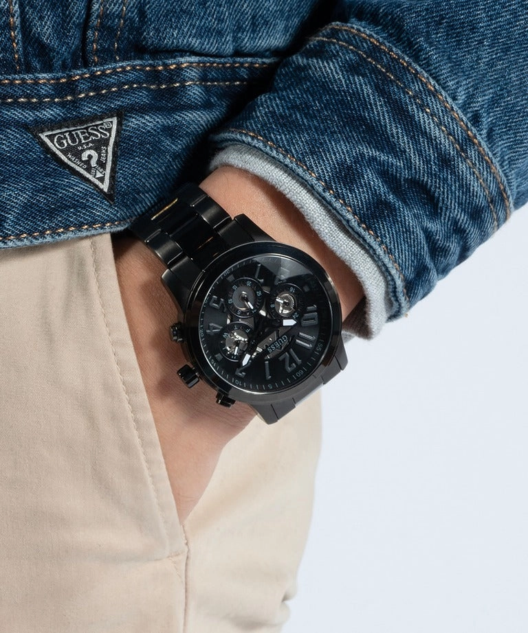 GUESS CHRONO-LOOK BLACK STEEL WATCH GW0627G3