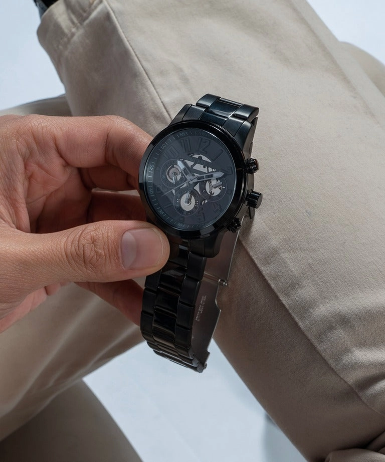 GUESS CHRONO-LOOK BLACK STEEL WATCH GW0627G3