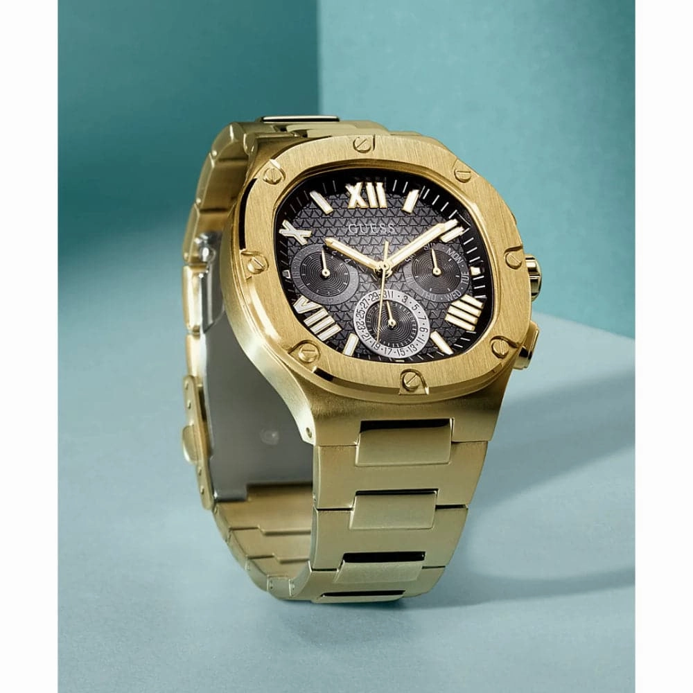 Guess Chronograph Black Dial Gold Stainless Steel Strap Men Watch GW0572G2