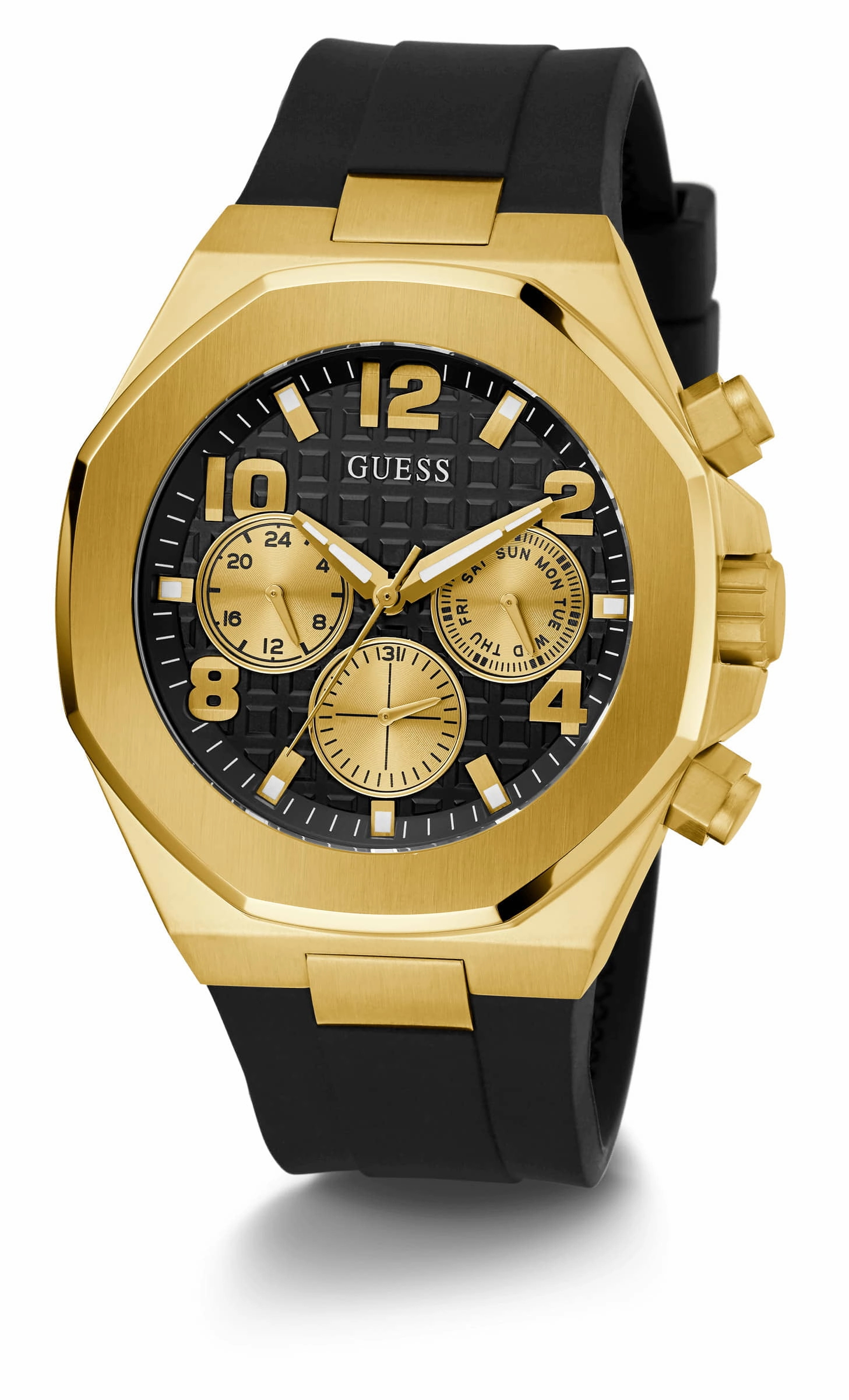 Guess Empire Black Dial Rubber Strap Watch GW0583G2