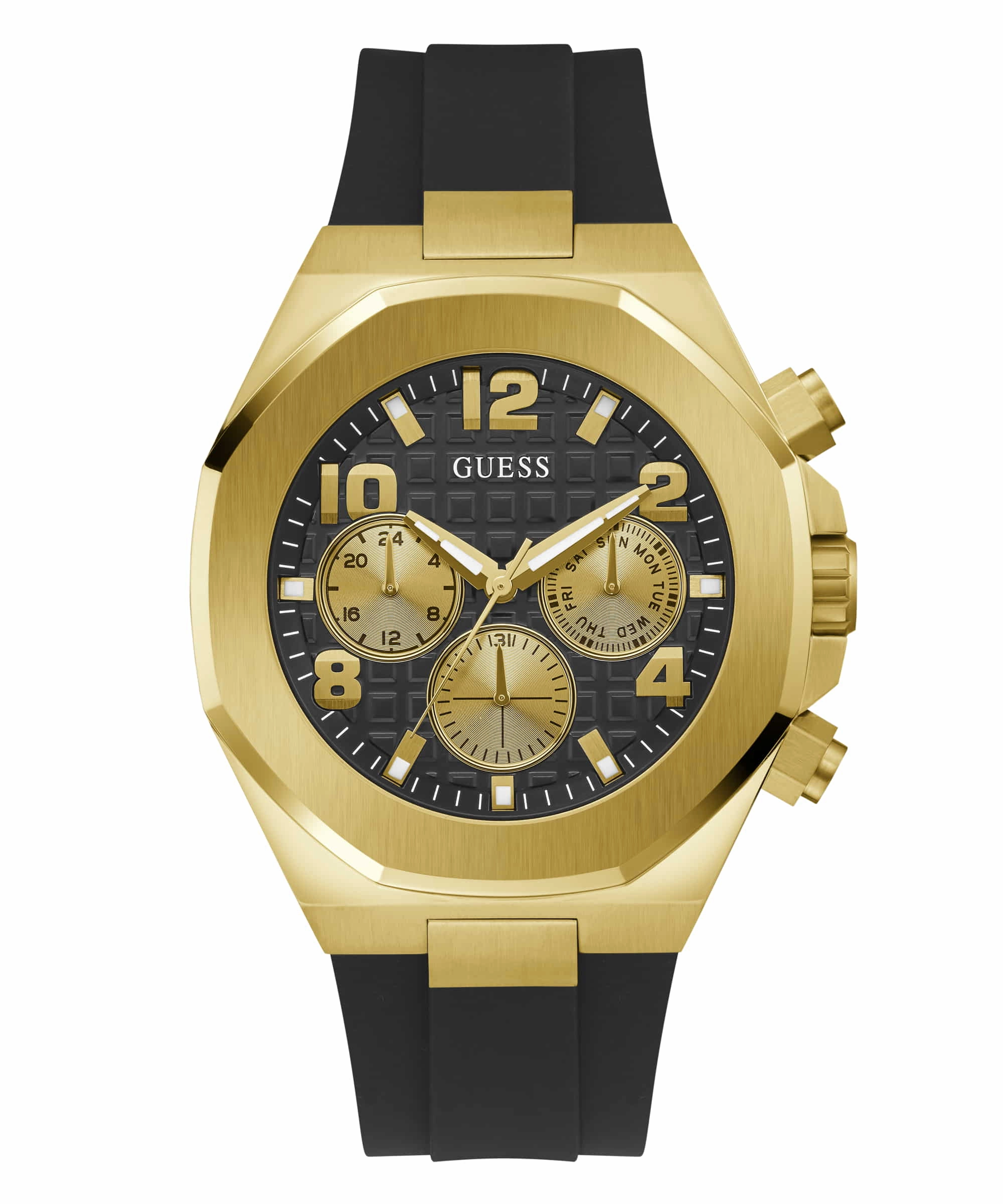 Guess Empire Black Dial Rubber Strap Watch GW0583G2