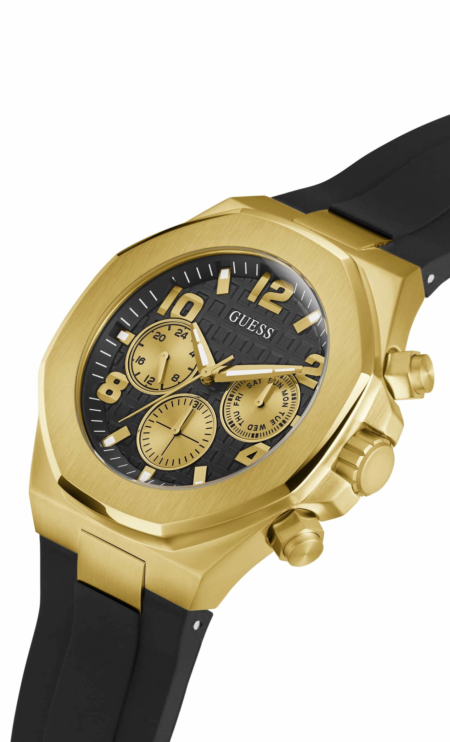 Guess Empire Black Dial Rubber Strap Watch GW0583G2
