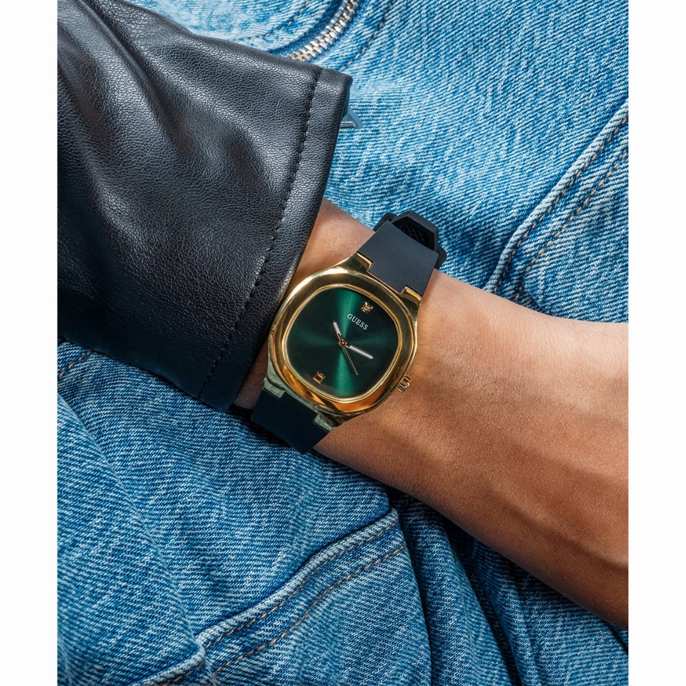 GUESS EVE GW0658L1 GREEN & GOLD DIAL BLACK WATCH