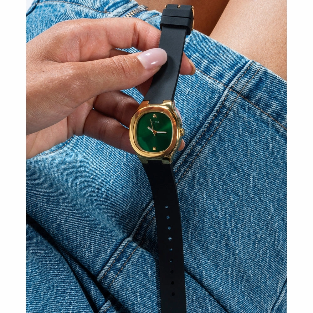 GUESS EVE GW0658L1 GREEN & GOLD DIAL BLACK WATCH