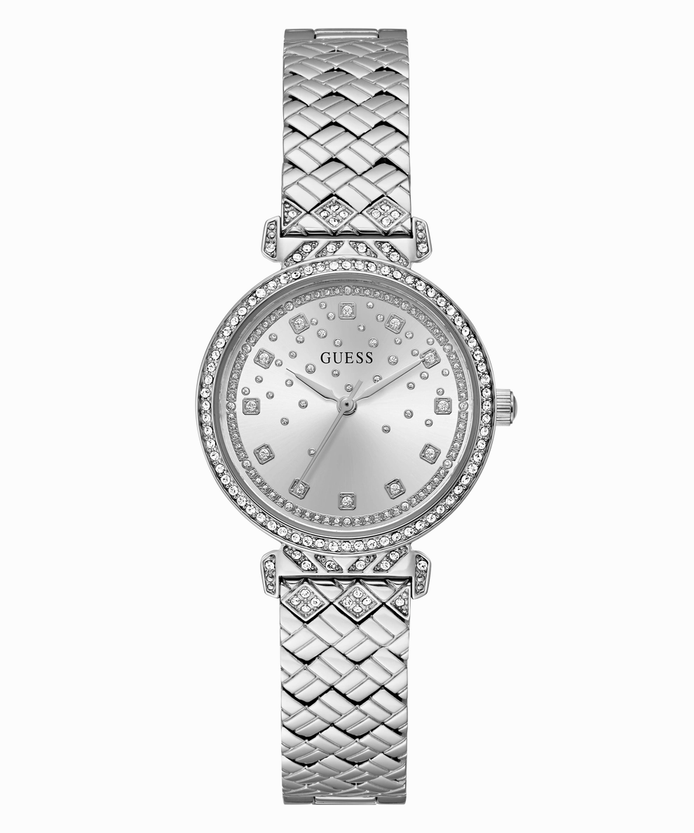 GUESS GLITZ DIAL SILVER QUILTED BRACELET WATCH GW0763L1