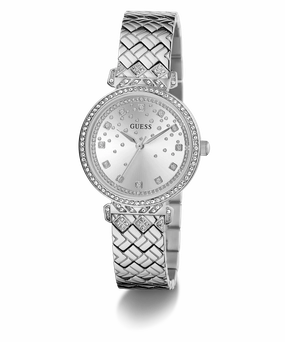 GUESS GLITZ DIAL SILVER QUILTED BRACELET WATCH GW0763L1