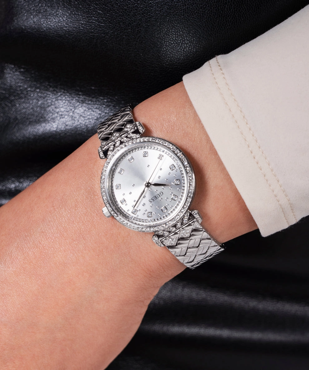 GUESS GLITZ DIAL SILVER QUILTED BRACELET WATCH GW0763L1