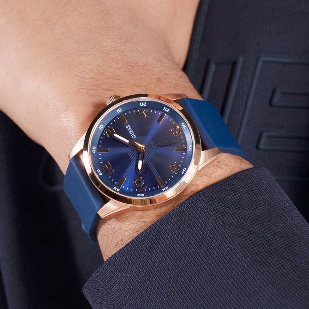 GUESS GW0805G3 BLUE DIAL ROSE GOLD TONE ANALOG WATCH