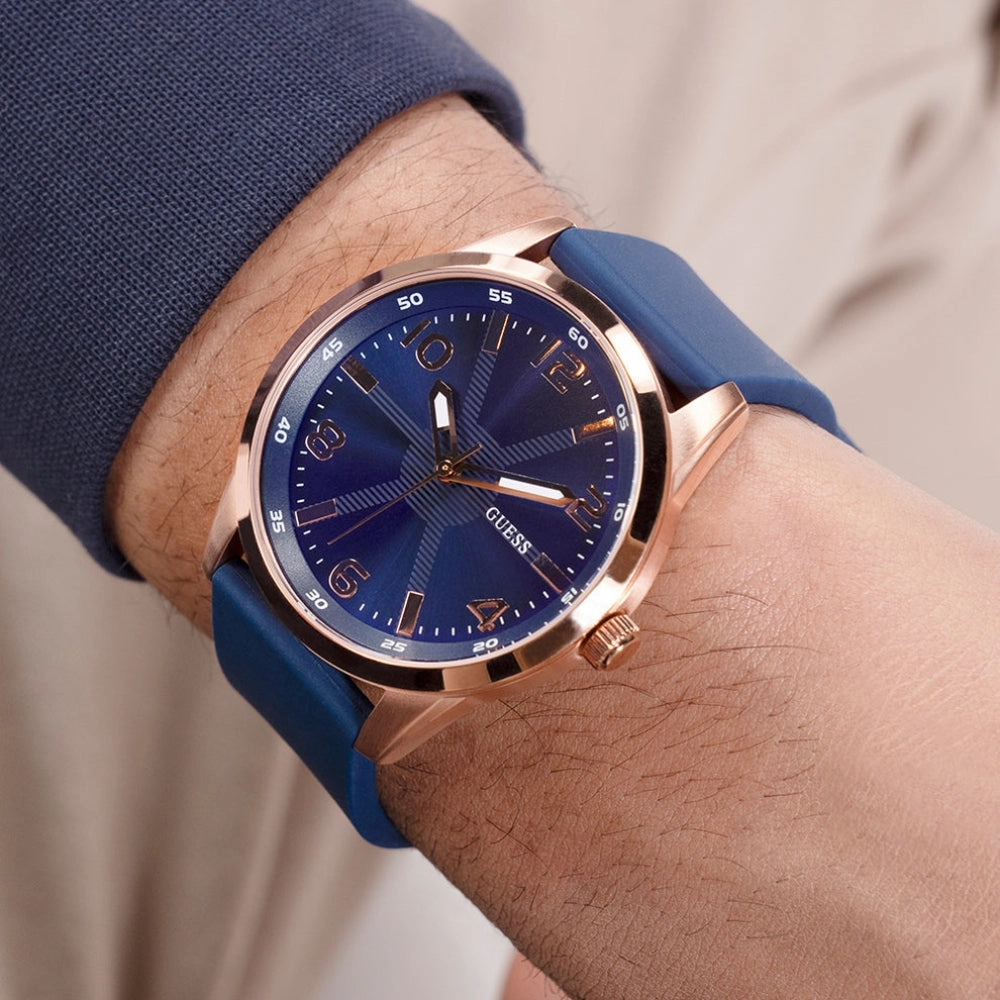GUESS GW0805G3 BLUE DIAL ROSE GOLD TONE ANALOG WATCH