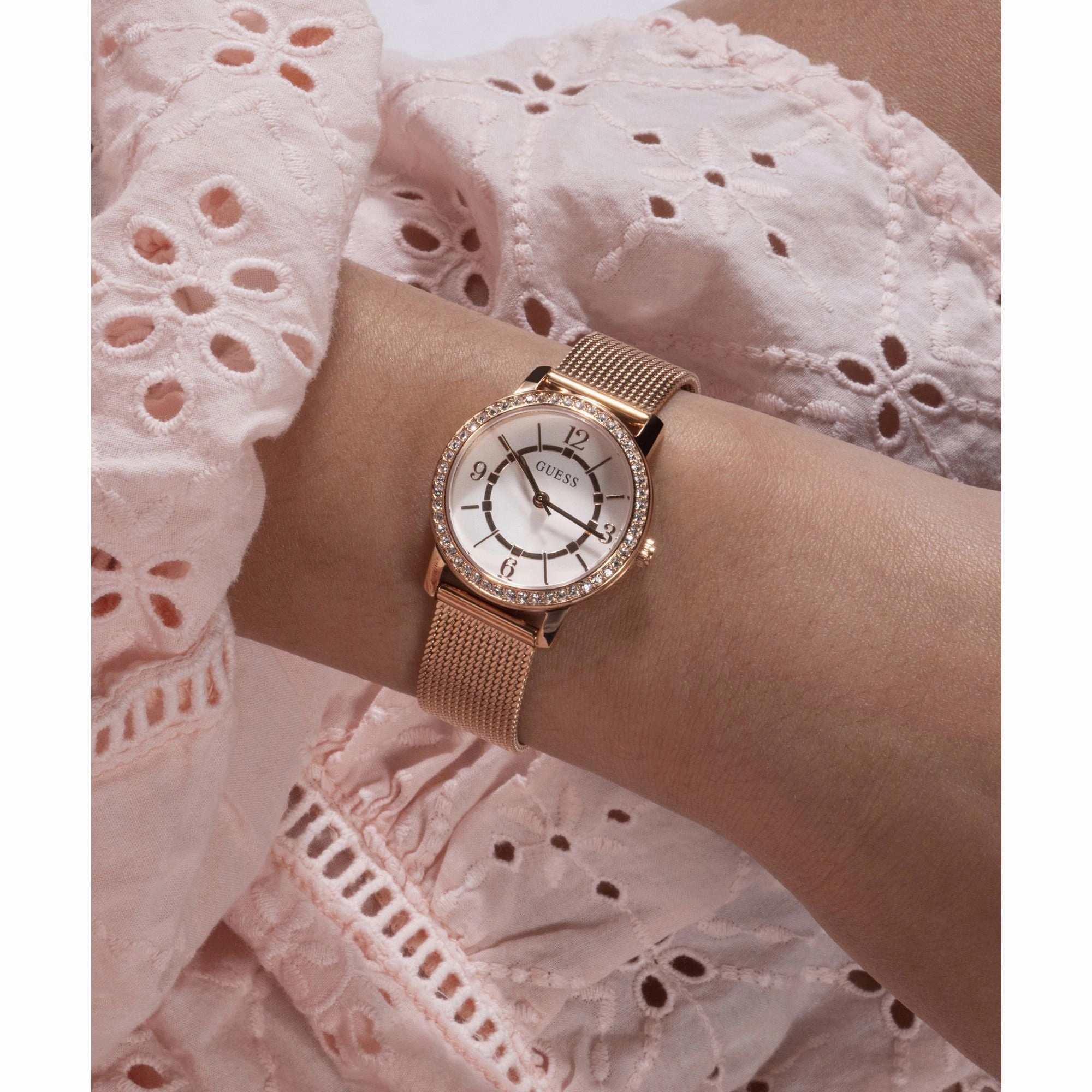 GUESS Ladies Rose Gold Tone Analog Watch GW0534L3