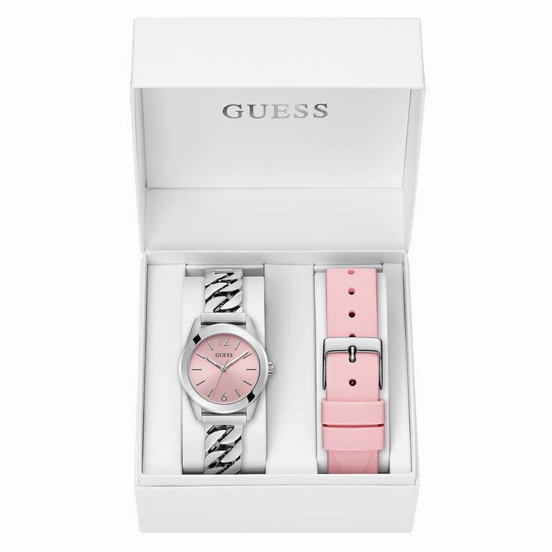 Guess Ladies Silver Tone Analog Gift Set