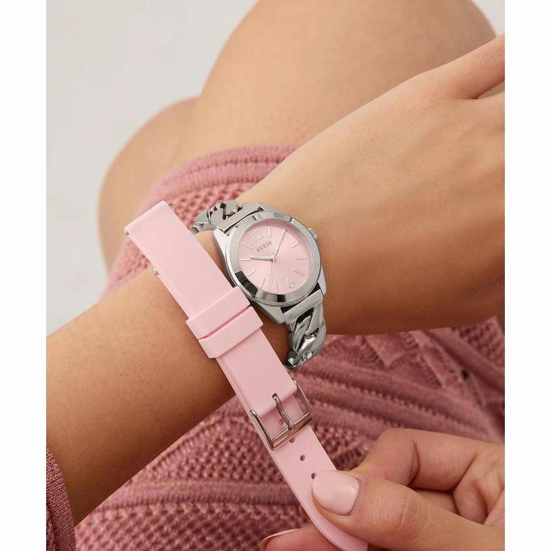 Guess Ladies Silver Tone Analog Gift Set