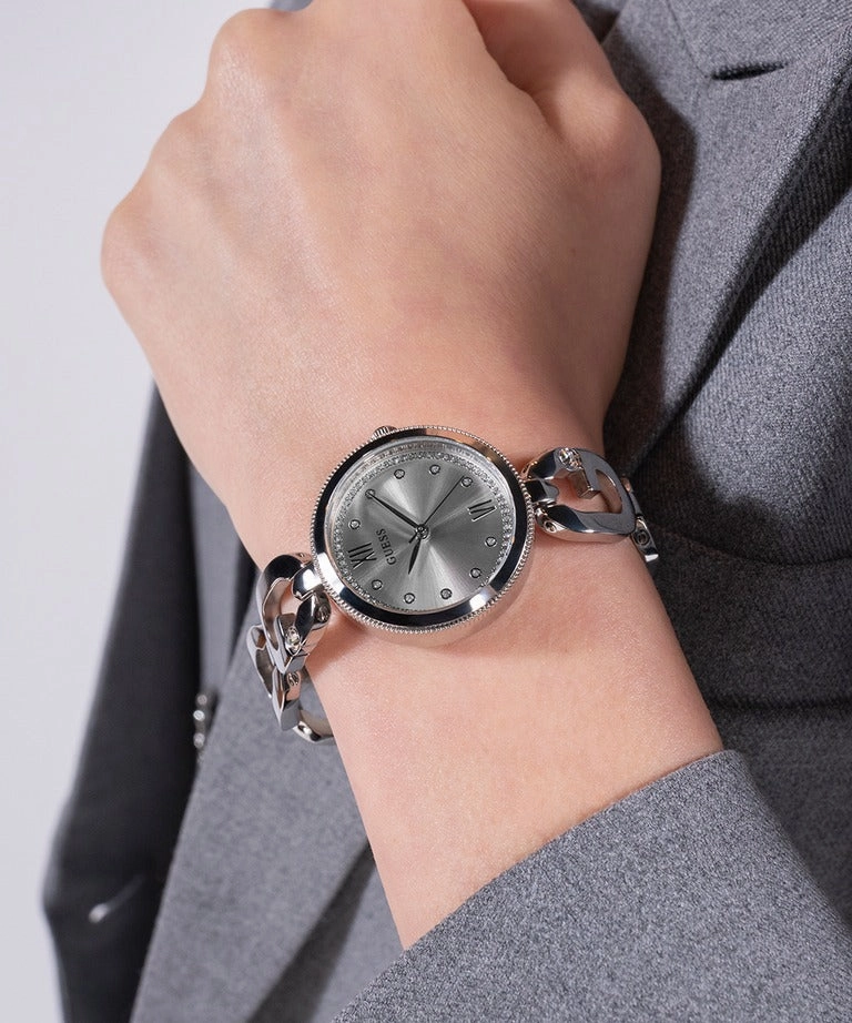 Guess Ladies Silver Tone G-Links Analog Watch GW0759L1