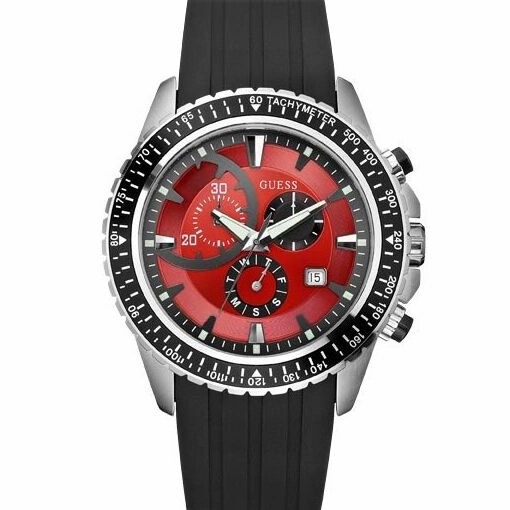 Guess Men's Black Silicon Red Multifunction Sport Watch W16545G2