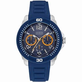 Guess Men's Watch - Classic Quartz Day-Date Display Blue Dial Rubber Strap | W0967G2