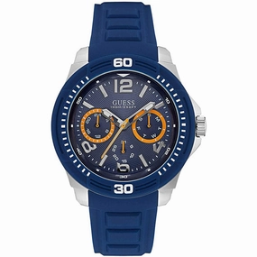 Guess Men's Watch - Classic Quartz Day-Date Display Blue Dial Rubber Strap | W0967G2