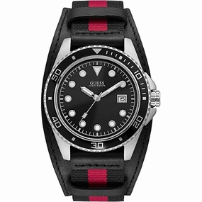 Guess Men's Watch - Classic Quartz Silver Tone Case Black Dial Fabric Strap | W1051G1