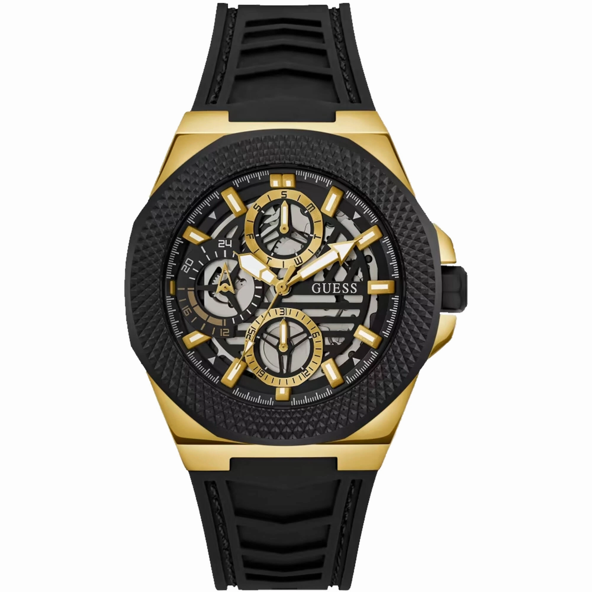 Guess Men's Watch - Front-Runner Day-Date Display Black Dial Rubber Strap | GW0577G2