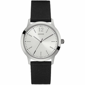 Guess Men's Watch - Nylon Strap Quartz SS Case White Dial Black Strap | W0976G1