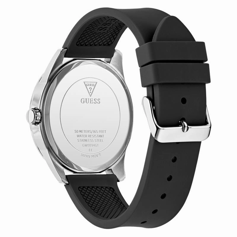 Guess Mens Black Silver Tone Analog Watch