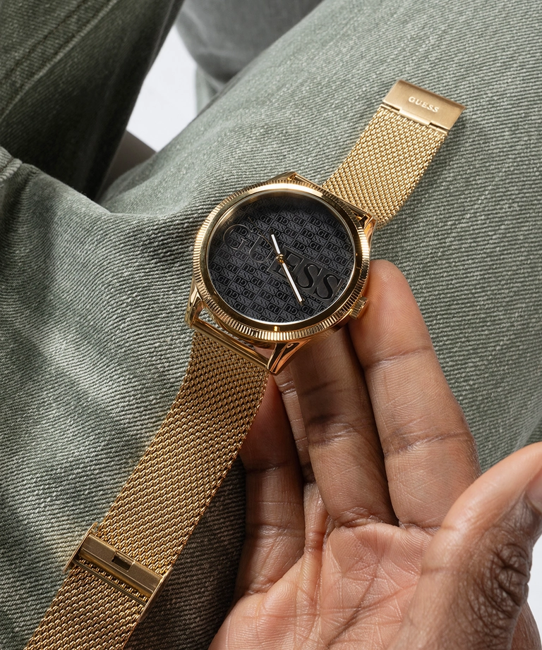 Guess Reputation Black Dial Gold Tone Analog Watch GW0710G2