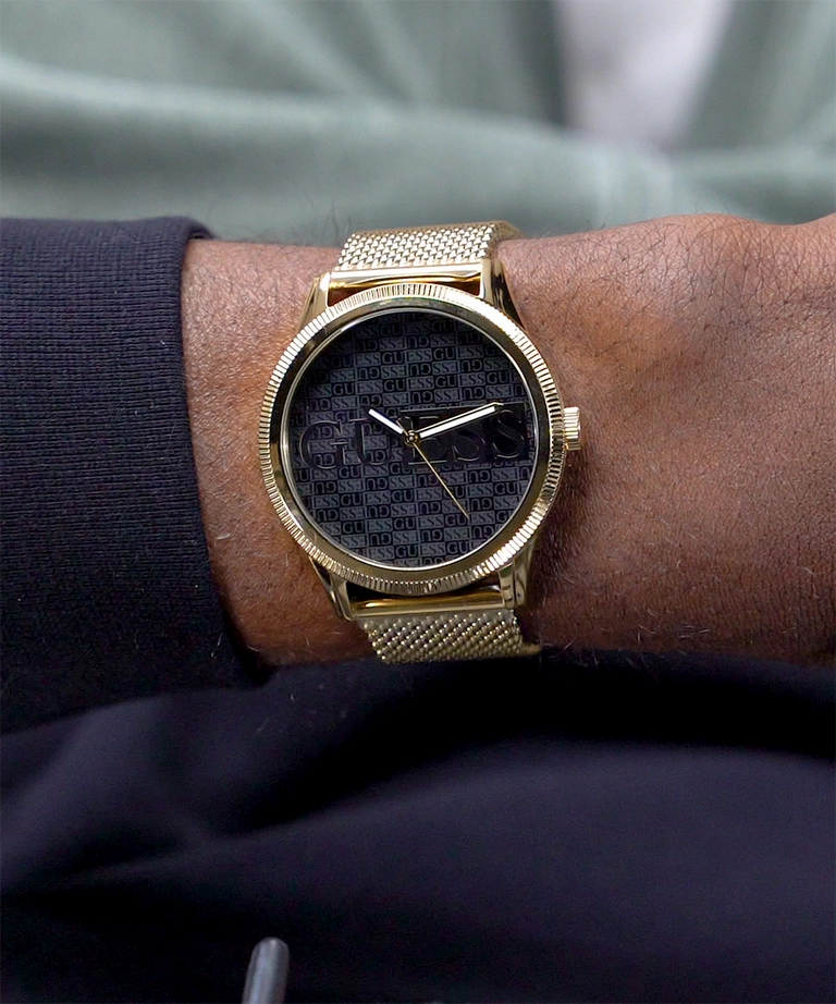 Guess Reputation Black Dial Gold Tone Analog Watch GW0710G2