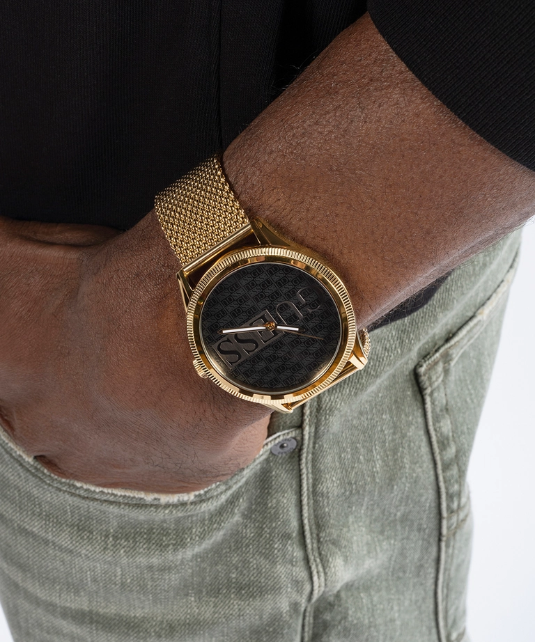 Guess Reputation Black Dial Gold Tone Analog Watch GW0710G2