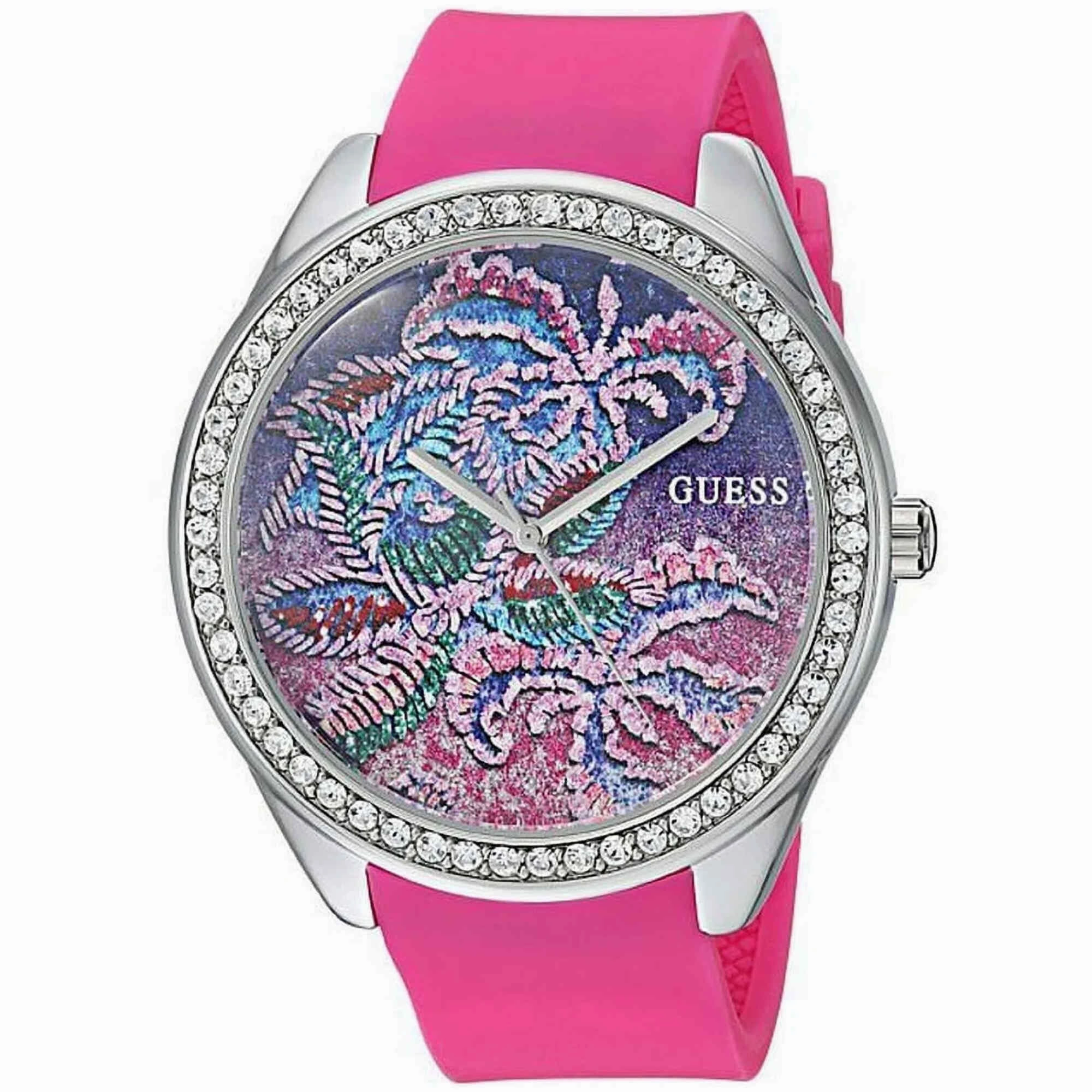 Guess Women's Watch - Tropical Pink Quartz Silicone Rubber Strap Crystal | U0960L1