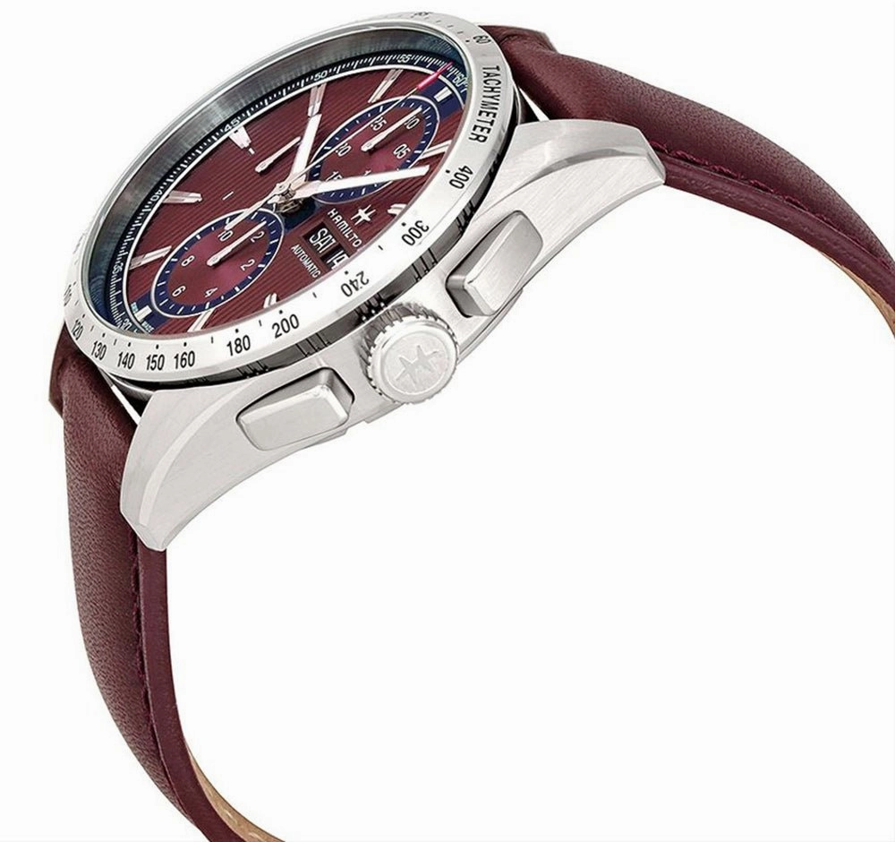 Hamilton Broadway Automatic Chronograph Day of Week Date Burgundy Mens Strap Watch H43516871