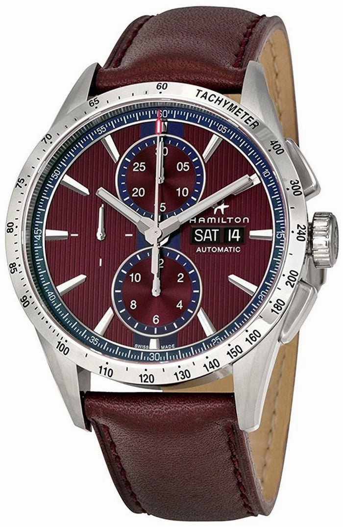 Hamilton Broadway Automatic Chronograph Day of Week Date Burgundy Mens Strap Watch H43516871