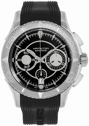 Hamilton Jazzmaster Seaview Stainless Steel Automatic Chronograph Date Black Rubber Strap Mens Watch H37616331
