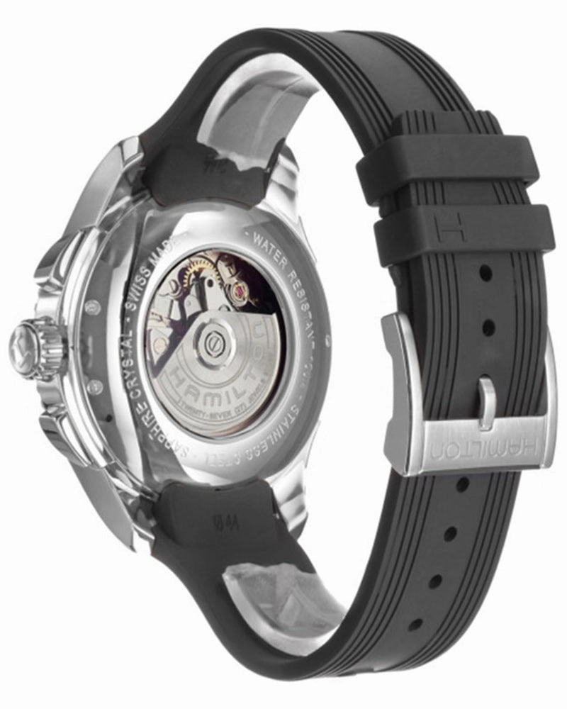 Hamilton Jazzmaster Seaview Stainless Steel Automatic Chronograph Date Black Rubber Strap Mens Watch H37616331