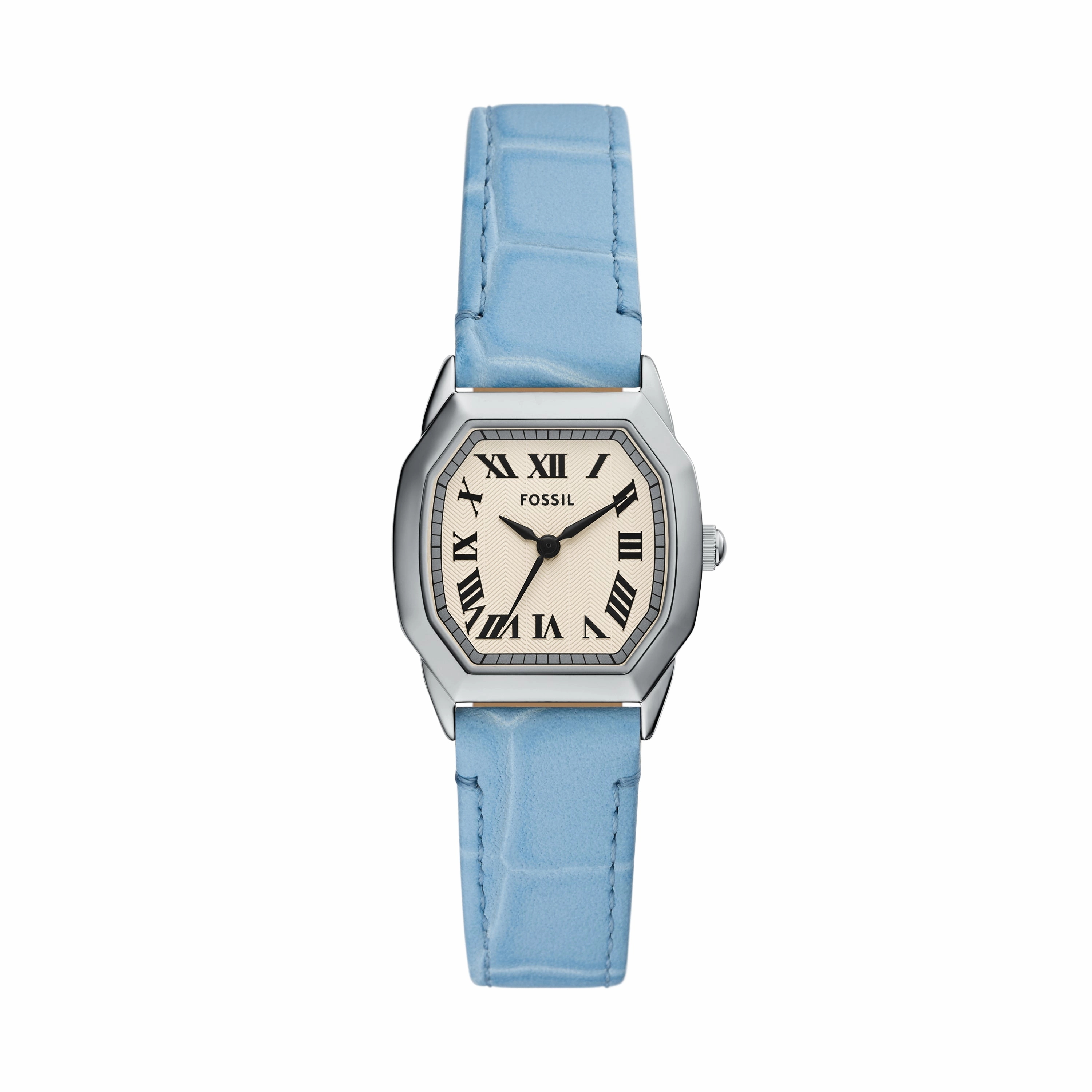Harlow Three-Hand Light Blue Leather Watch