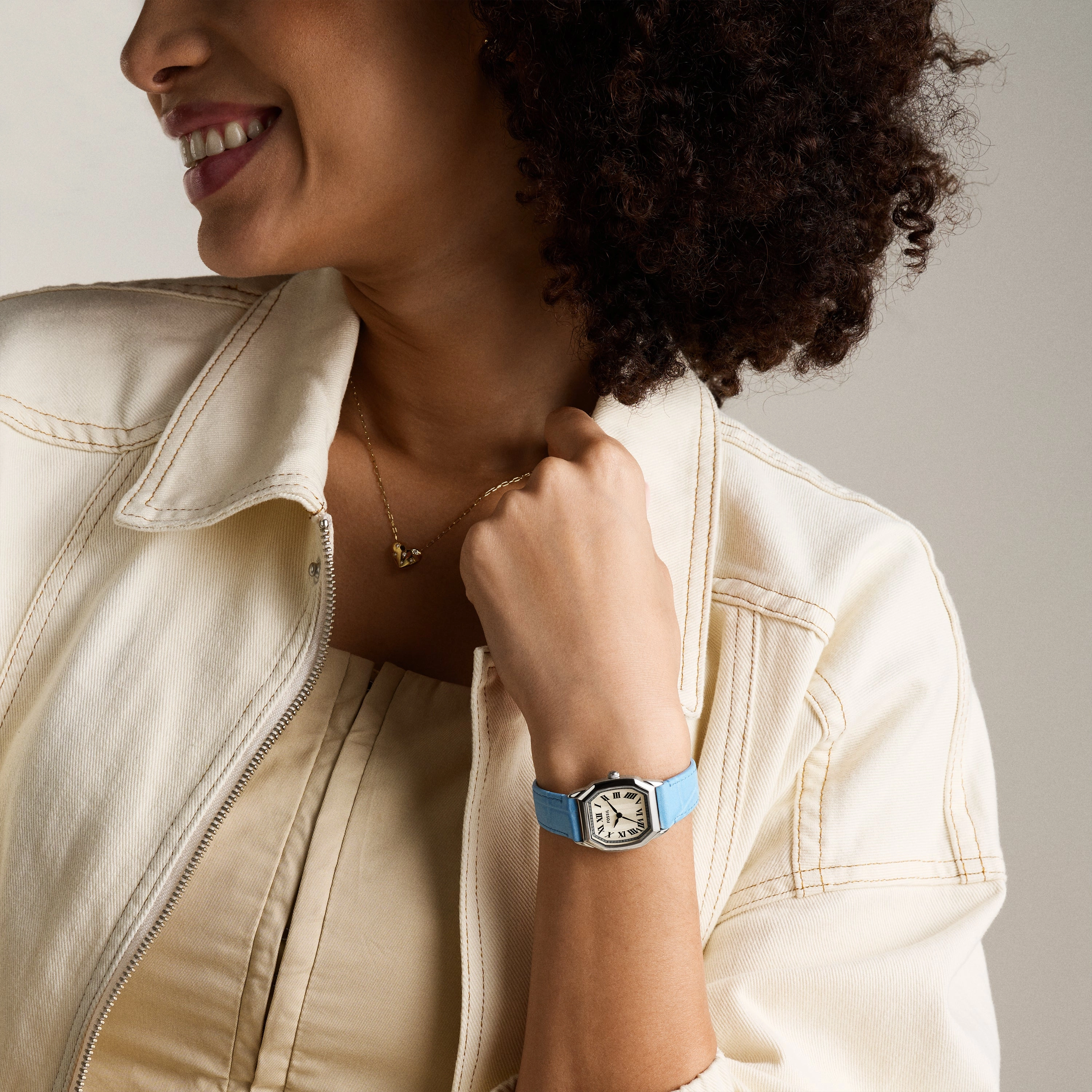 Harlow Three-Hand Light Blue Leather Watch
