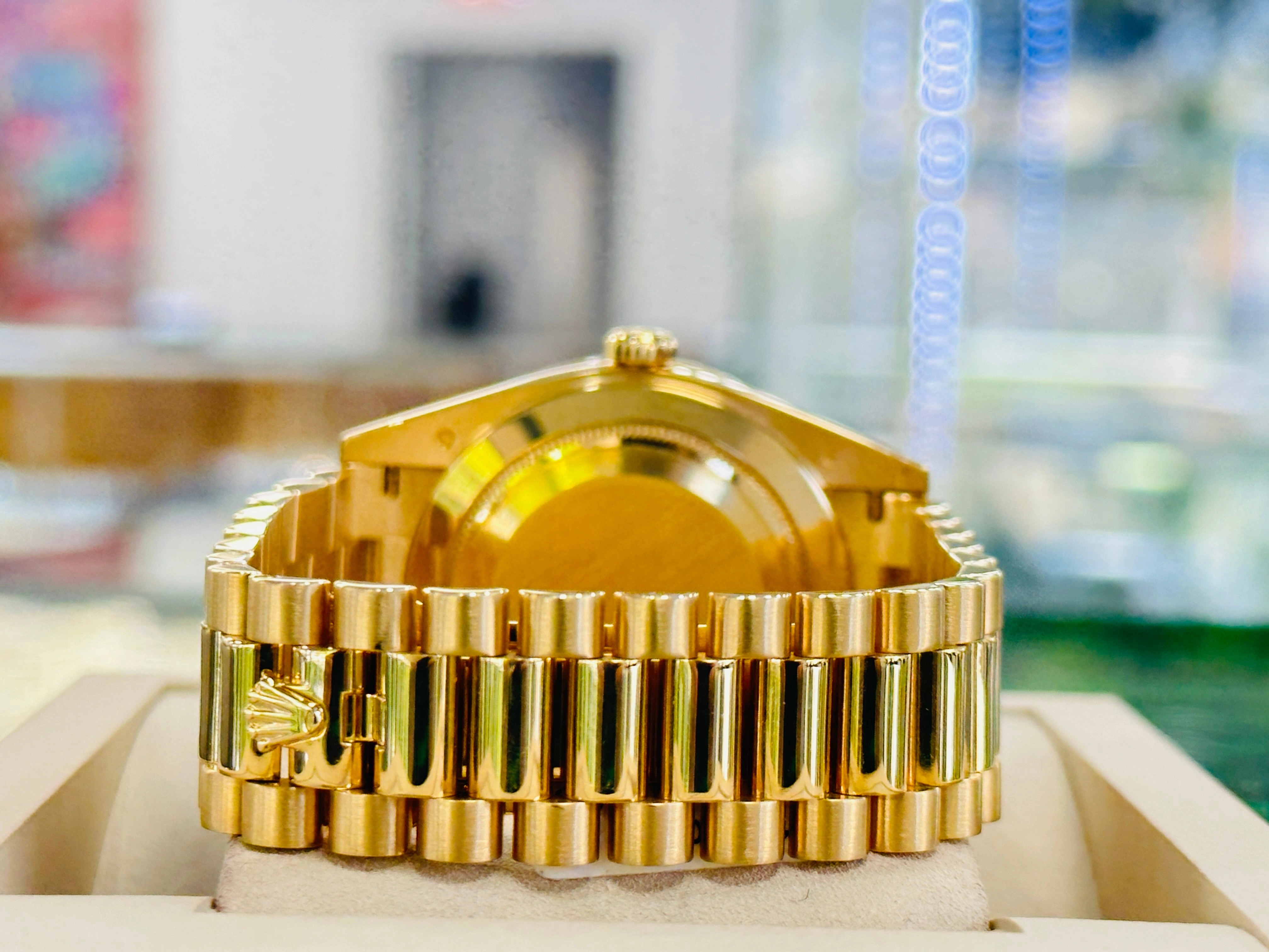 Have one to sell? Sell now Rolex Day-Date President 18k Yellow Gold 228238 Custom 3.50ct Diamond Bezel BOX/PAPERS MINT