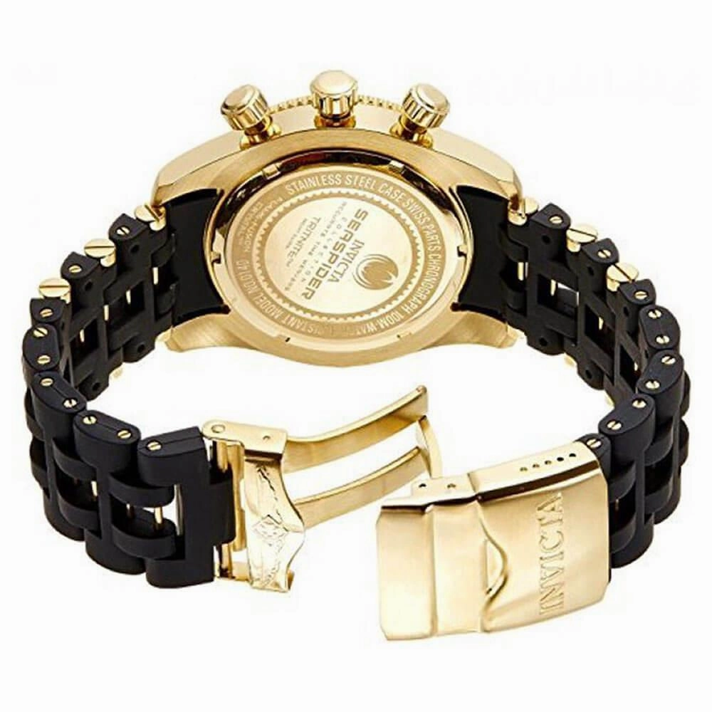 Invicta 0140 Men's Spider Collection Gold Tone Black Dial Rubber Strap Chronograph Watch