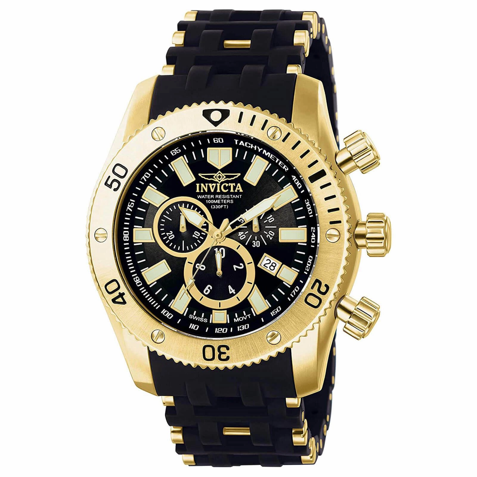 Invicta 0140 Men's Spider Collection Gold Tone Black Dial Rubber Strap Chronograph Watch
