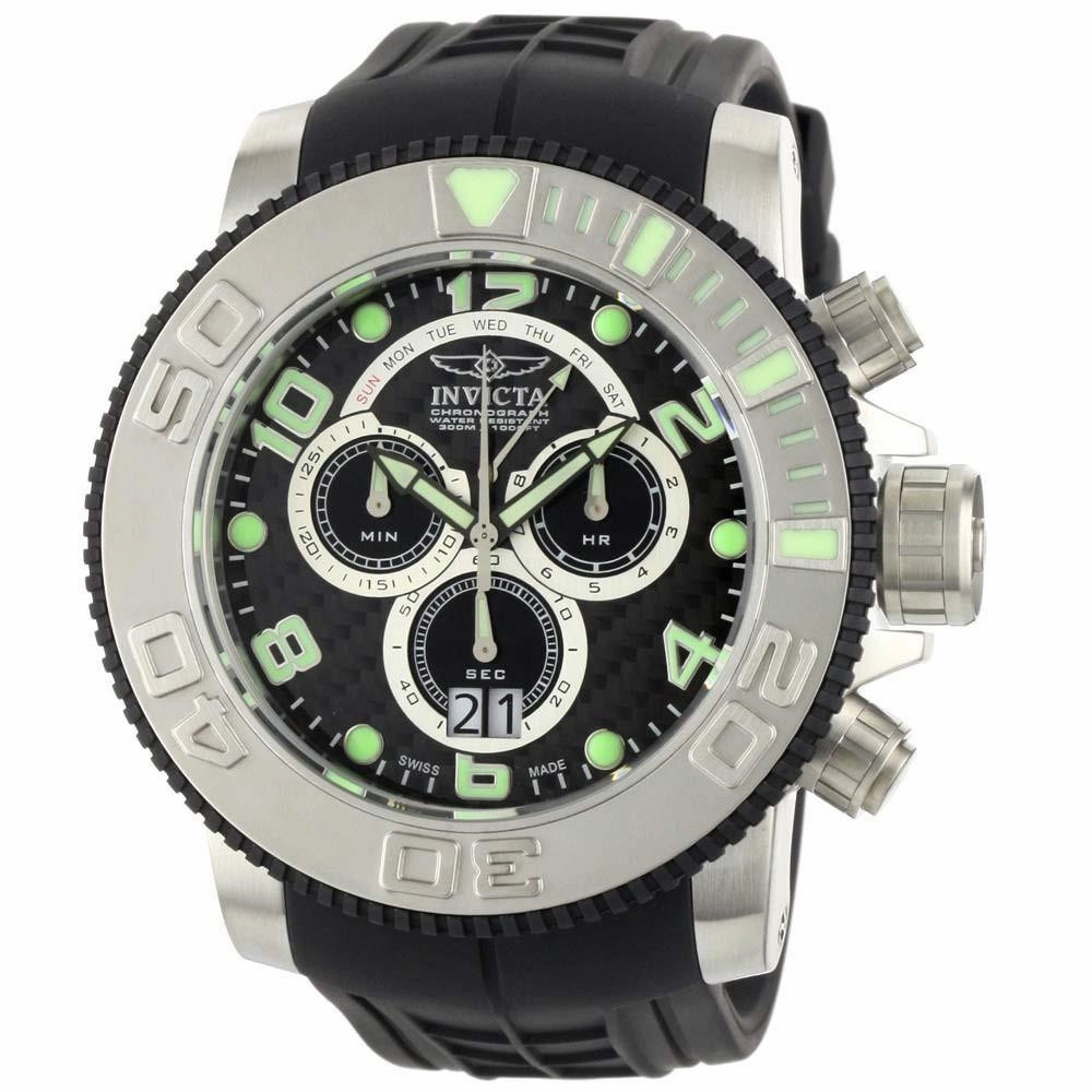 Invicta 0412 Men's Pro Diver Sea Hunter Black Dial Rubber Strap Chronograph Dive Watch