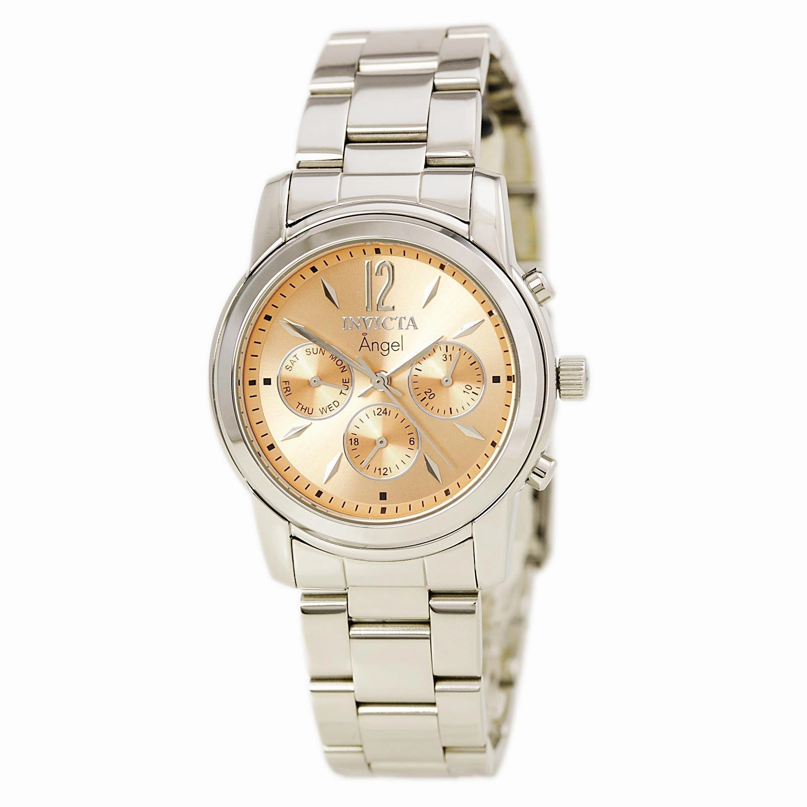 Invicta 0462 Women's Angel Rose Gold Sunray Dial Stainless Steel GMT Watch