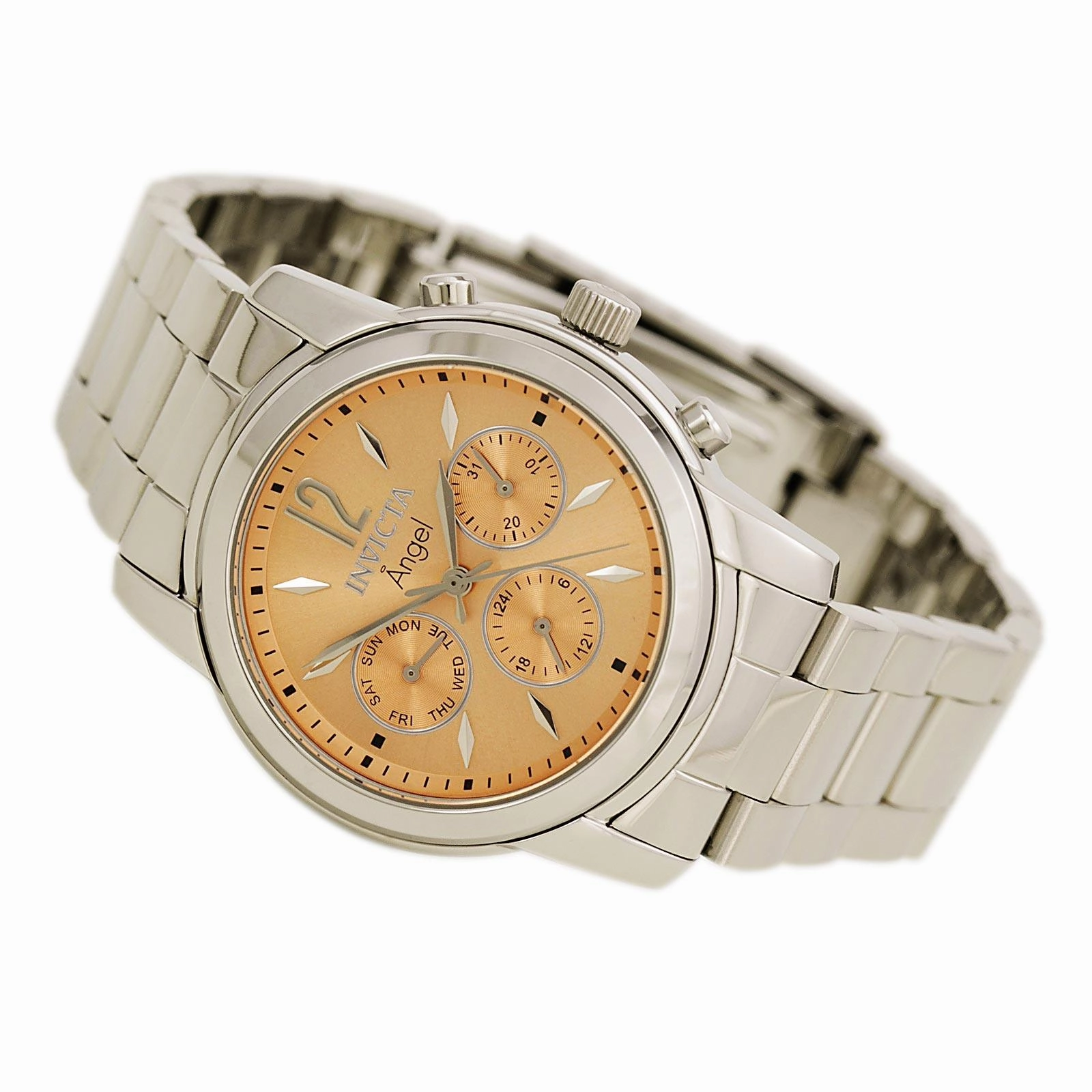 Invicta 0462 Women's Angel Rose Gold Sunray Dial Stainless Steel GMT Watch