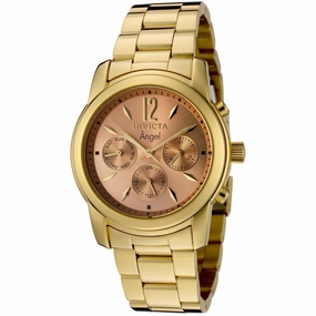 Invicta 0464 Women's Angel Rose Gold Sunray Dial Gold Plated Stainless Steel Bracelet GMT Watch