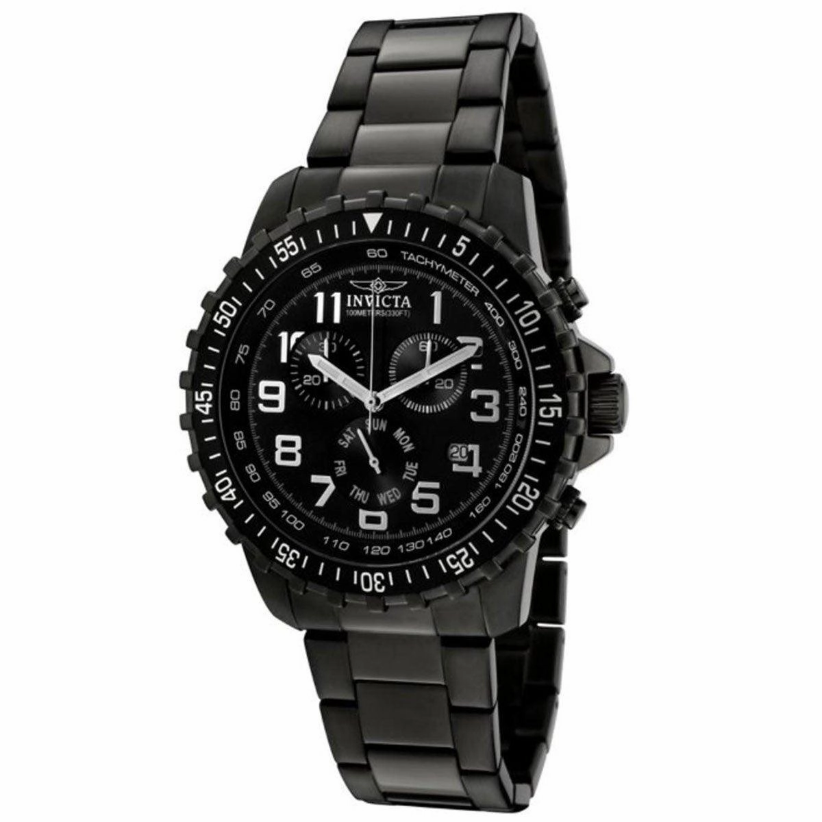 Invicta 1328 Men's Specialty Black Dial Gunmetal IP Steel Bracelet Chronograph Watch