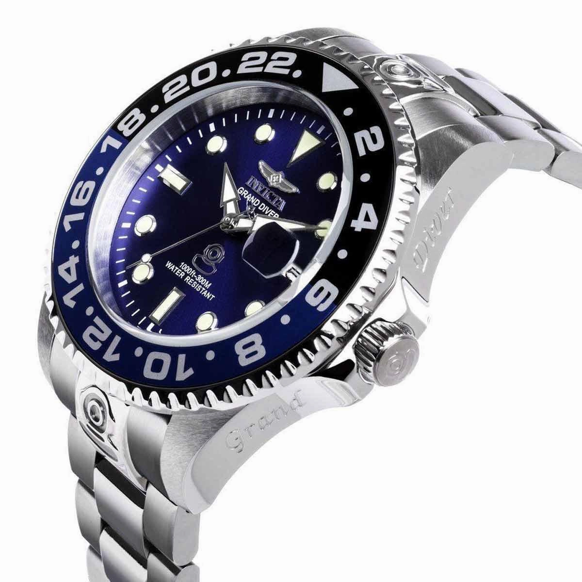 Invicta 21865 Men's Grand Diver Blue Dial Stainless Steel Bracelet Automatic Dive Watch