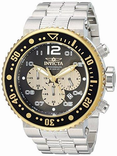 Invicta 25075 Men's Pro Diver Black & Gold Dial Chronograph Steel Bracelet Dive Watch