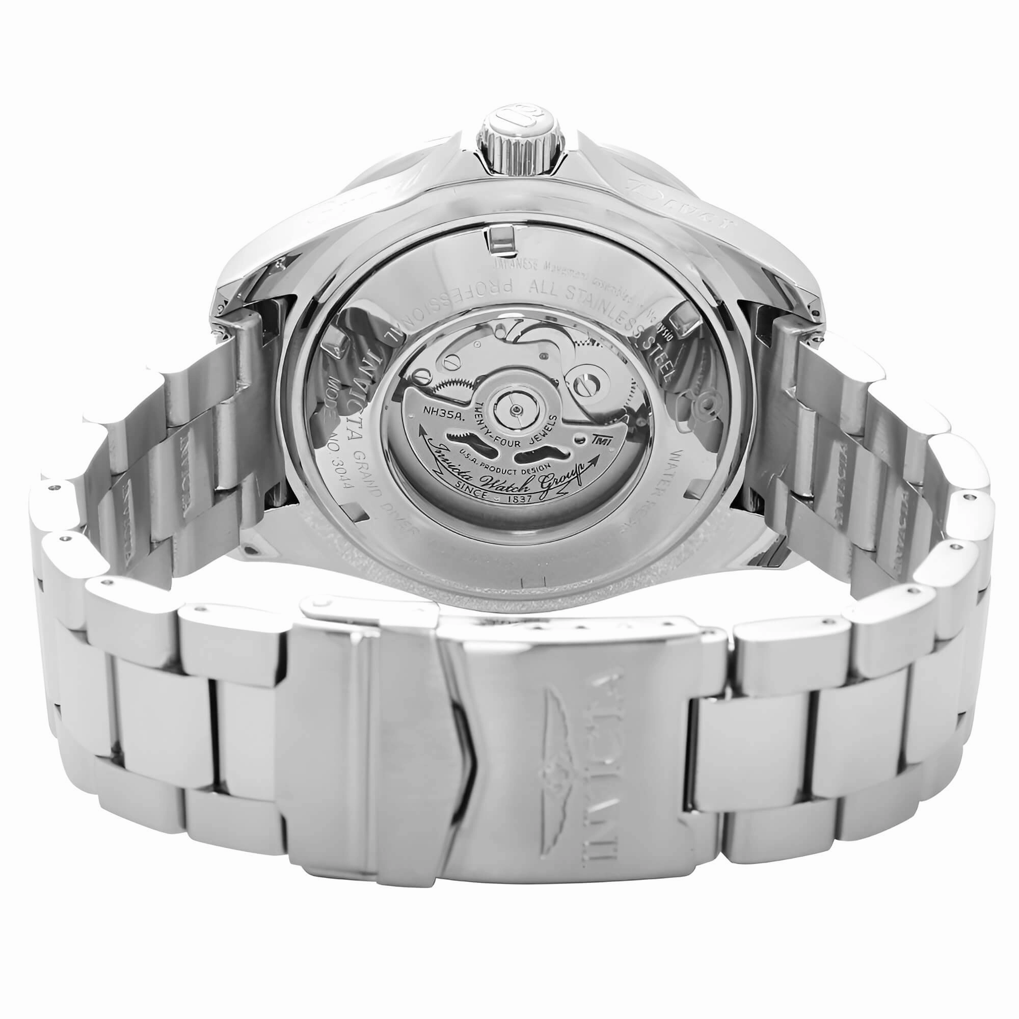 Invicta 3044 Men's Stainless Steel Bracelet Automatic Grand Diver Black Watch